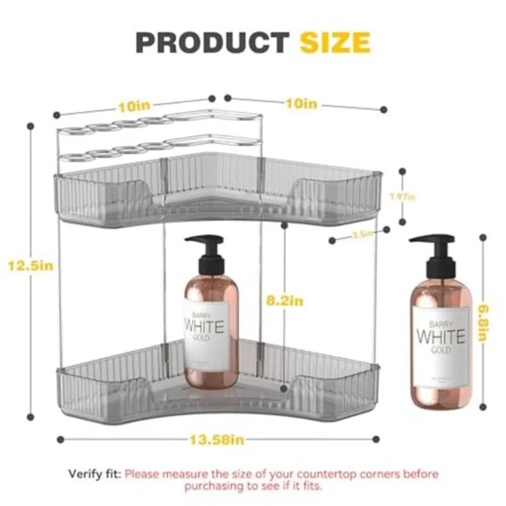 2 Tier Corner Bathroom Counter Organizer Makeup Skincare Brush Holder